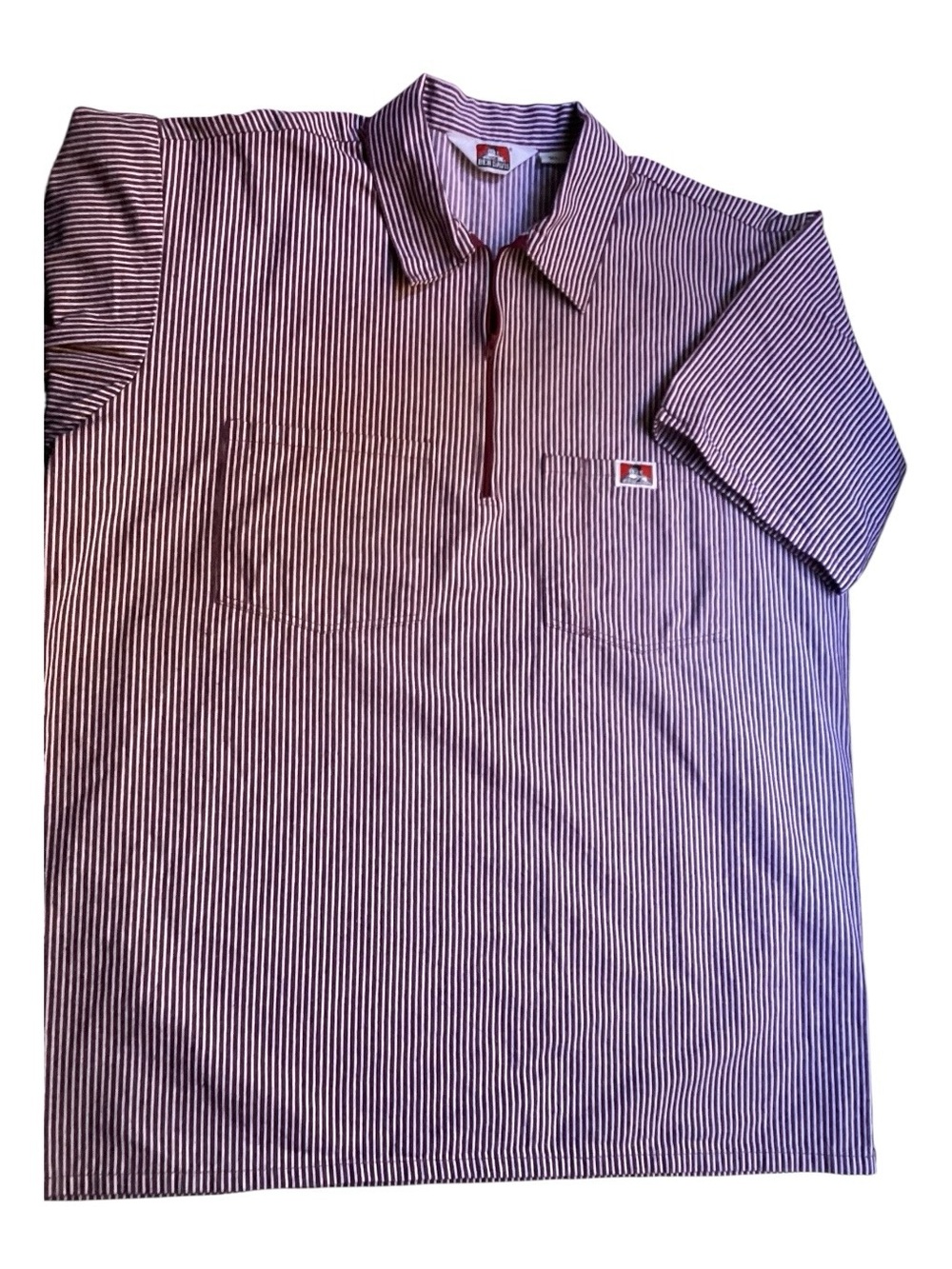 Ben Davis Half Zip Burgundy Striped Short Sleeve Shirt